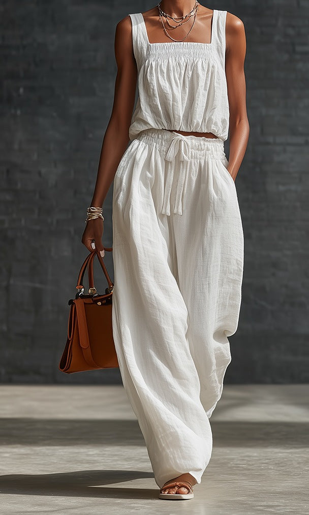 Women's Summer Casual Wide-Leg Pants Two-Piece Set