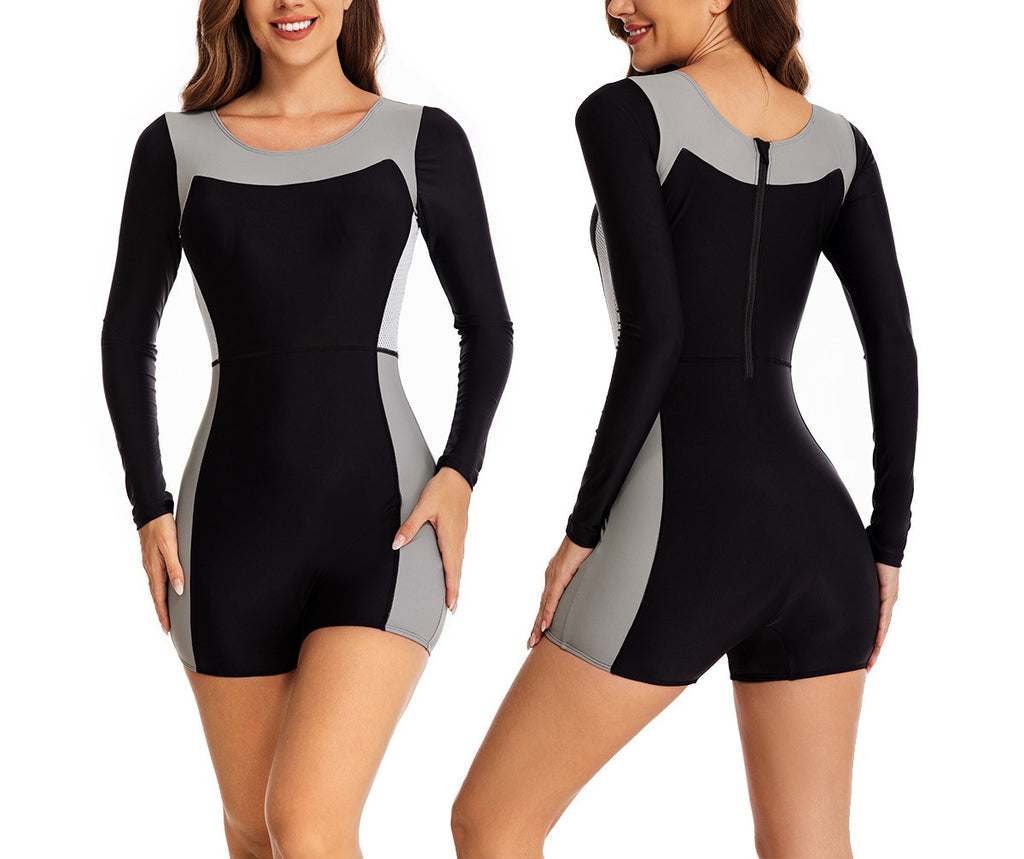 Women one-piece long-sleeved boxer surfing suit women's swimsuit sunscreen diving suit swimsuit