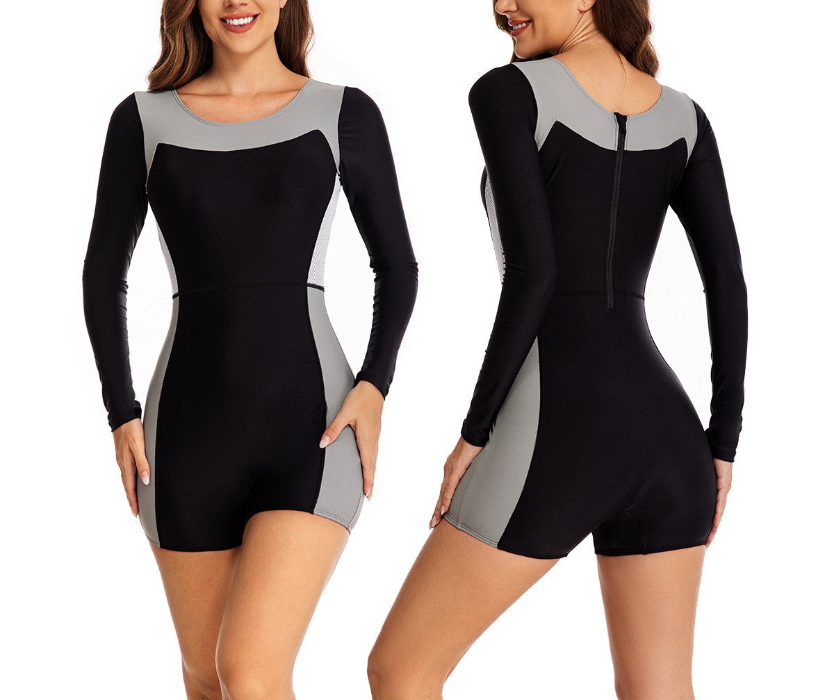 Women one-piece long-sleeved boxer surfing suit women's swimsuit sunscreen diving suit swimsuit