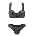 Leopard Print Twist Bag with Shoulder Strap & Three-Point Split Bikini Set