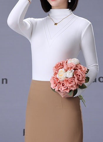 Women's Half-High Collar Brushed Double-Sided Fleece Base Layer Shirt