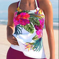 Digital Printed Cross Lace-Up Neck Tankini Set for Women - High Waist Boomers Split Swimsuit