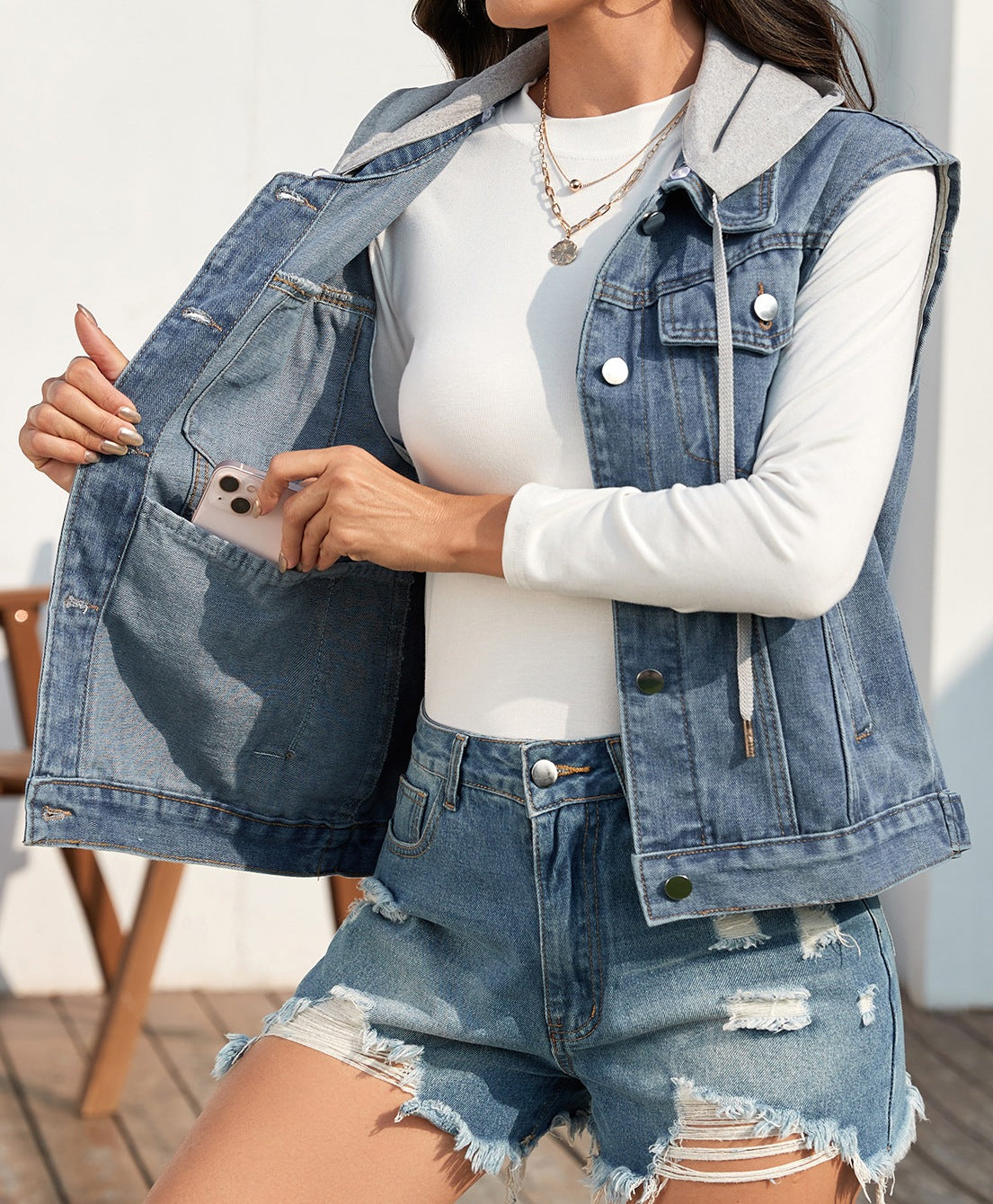 Women’s Classic Style Washed Denim Vest Top