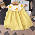 Girls Summer Petal Collar Plaid Cartoon Embroidered Princess Dress – Casual Party Outfit - RAC26JP5460BATDAS