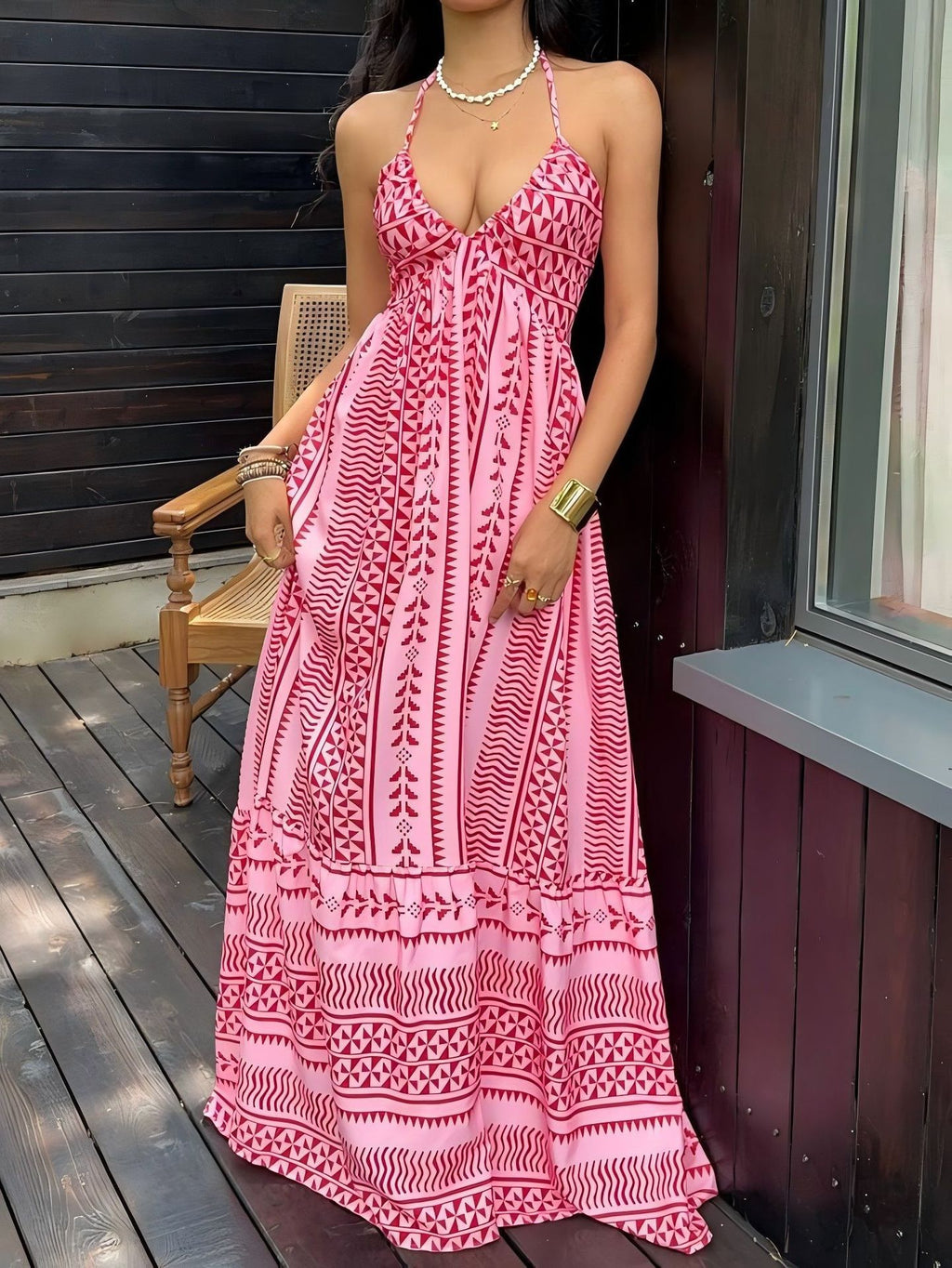 Stylish Women's Printed Suspender Maxi Dress Summer Bohemian Resort Beach Vacation Casual Sleeveless Long Dress