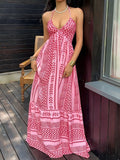 Stylish Women's Printed Suspender Maxi Dress Summer Bohemian Resort Beach Vacation Casual Sleeveless Long Dress