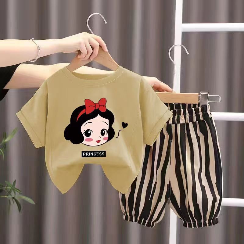 Summer Baby Boys & Girls Cartoon T-Shirt with Striped Capri Pants - RAC26JP5401BATS