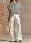 Women's Summer Casual Wide-Leg Pants Two-Piece Set – Short Sleeve Relaxed Outfit