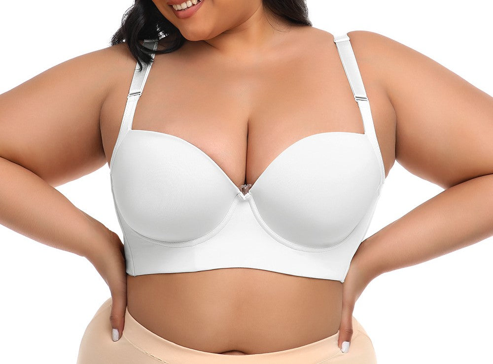 Underwire Smooth Push-Up Bra with Shaping Support & Anti-Sagging Deep V Neckline