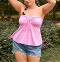 Plus-Size Women's Simple Pink Halter Neck Camisole Top – Elegant, Slimming, and Feminine
