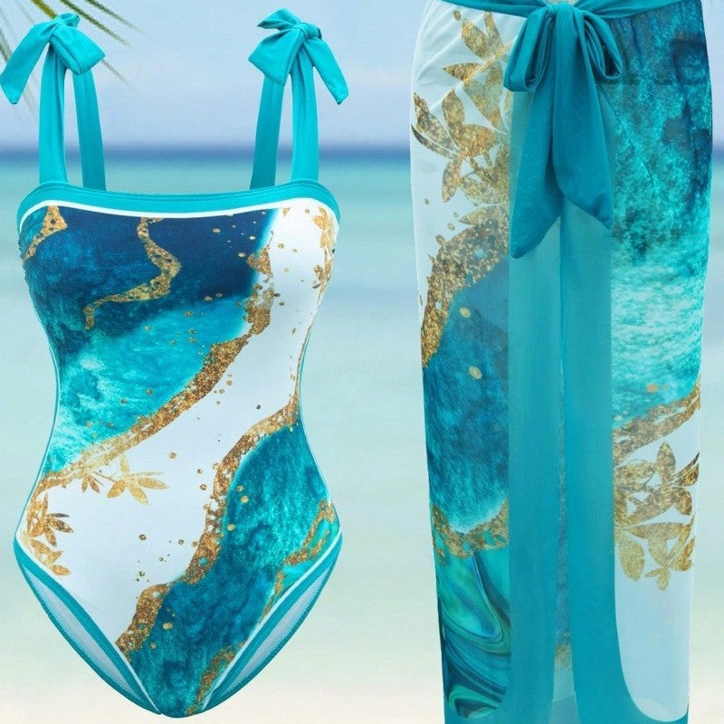 Plus Size Printed Backless Split Swimsuit Bikini Set for Women – Beach Pants Style