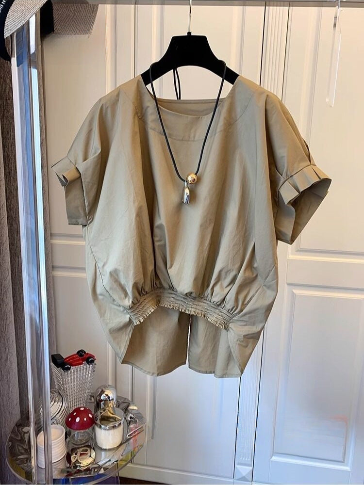 Women's Short-Sleeved Blouse with Unique Design