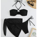 New Drawstring Tie Halter Neck Bikini with Tulle Skirt - 3-Piece Women's Swimsuit