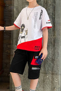 Kid Boys Print Style Round Neck short-sleeve With Short 2 Piece Suit