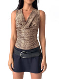 New Snake Pattern High Collar Sleeveless Vest Top