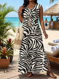 Women’s V-Neck Casual Zebra Print Sleeveless Loose Fit Dress