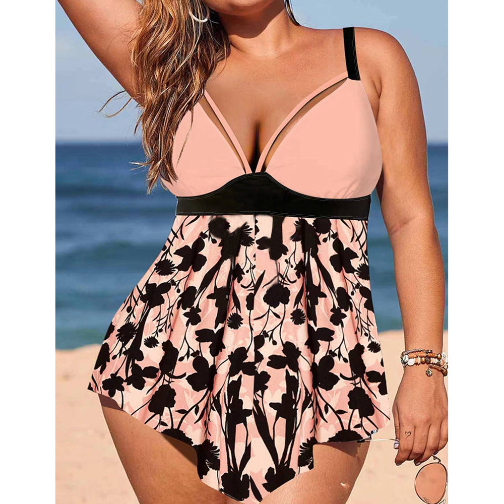 Plus Size Two-Piece Tankini Push-Up Backless Swimsuit for Women