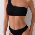New Solid Color One-Shoulder Tube Top Bikini with High-Waist Split Bottom for Women