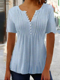 Elegant Plaid V-Neck Button Front High-Waist Short Sleeve Women's Top
