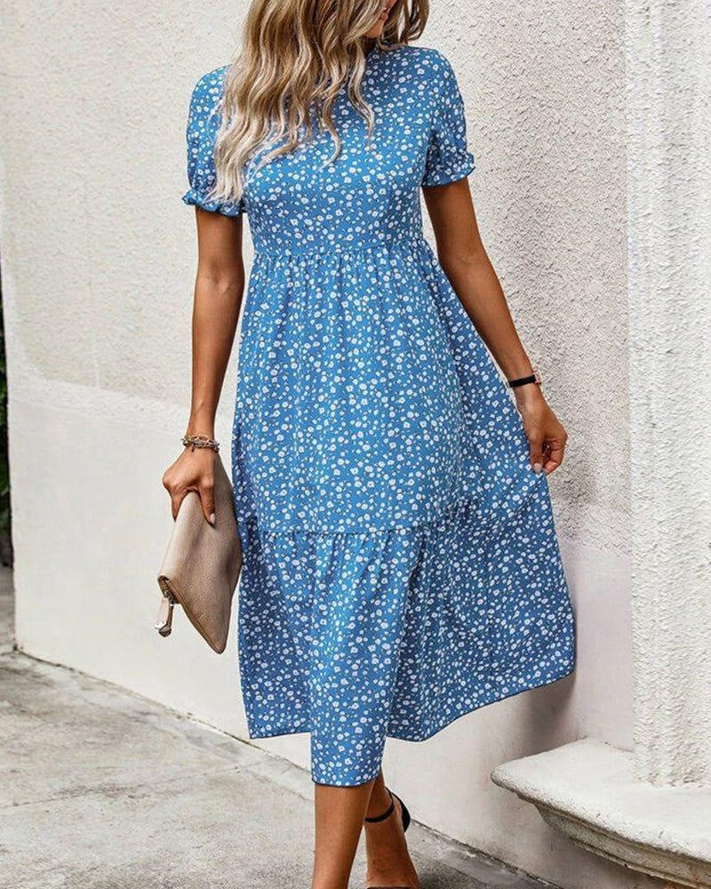 Women's Printed Round Neck Short-Sleeve Dress