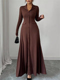 Women's Solid Color Lapel Button Front Slim Fit Shirt Dress for Office, Casual, and Everyday Wear