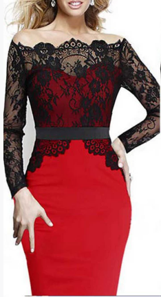Women Lace Splicing Long Skirt Dress