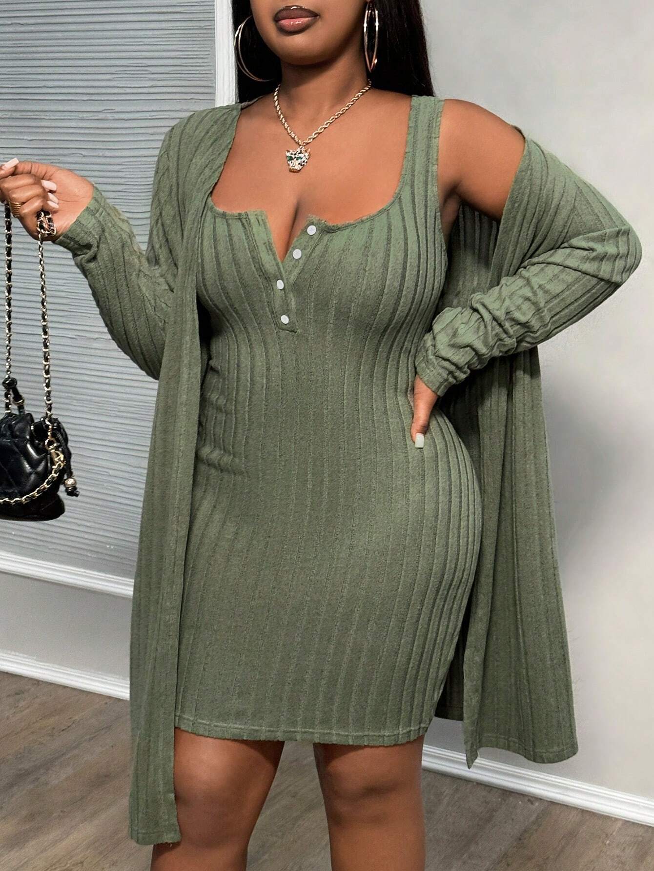 2024 Autumn/Winter New Plus Size Women’s Elegant Two‑Piece Suit Set – Cape Dress & Matching Skirt/Pants – Versatile All‑Match Fo