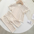 Summer Girls’ Long Wear Pajama Set – Polka Dot Ruffle Design Cute Sleepwear - RAC26JP5387BATS