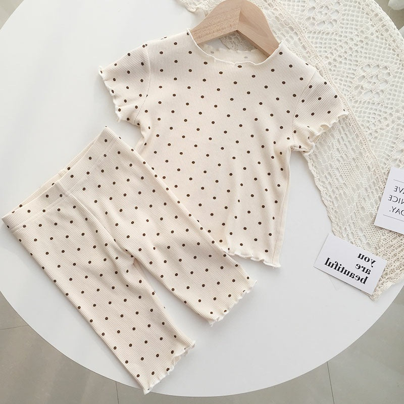 Summer Girls’ Long Wear Pajama Set – Polka Dot Ruffle Design Cute Sleepwear - RAC26JP5387BATS