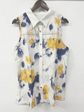 Summer Printed Cut-Out Sleeveless Lapel Button Shirt Top for Women Casual Lightweight Blouse