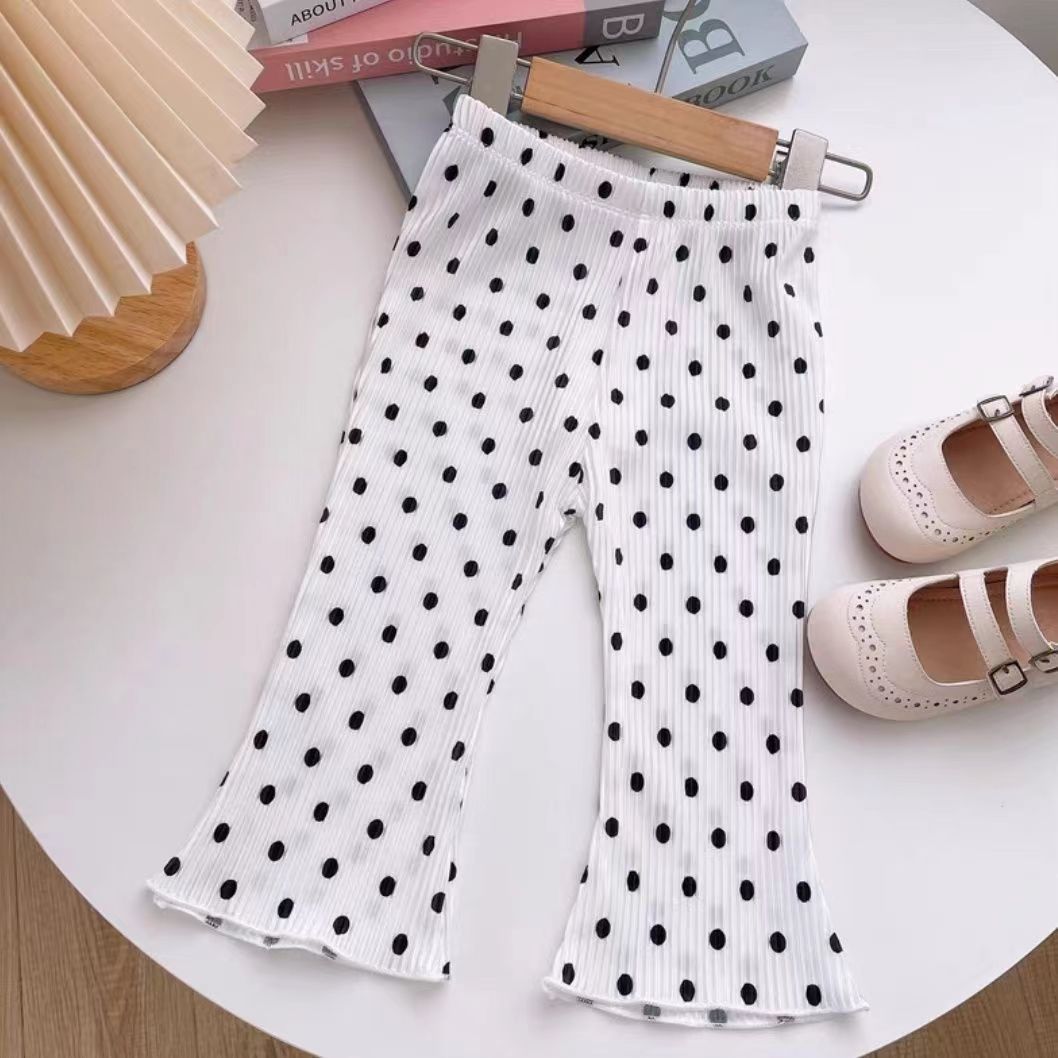 Girls’ Summer Wave Dot Floral Ice Silk Flared Pants - RAC26JP5429BATB