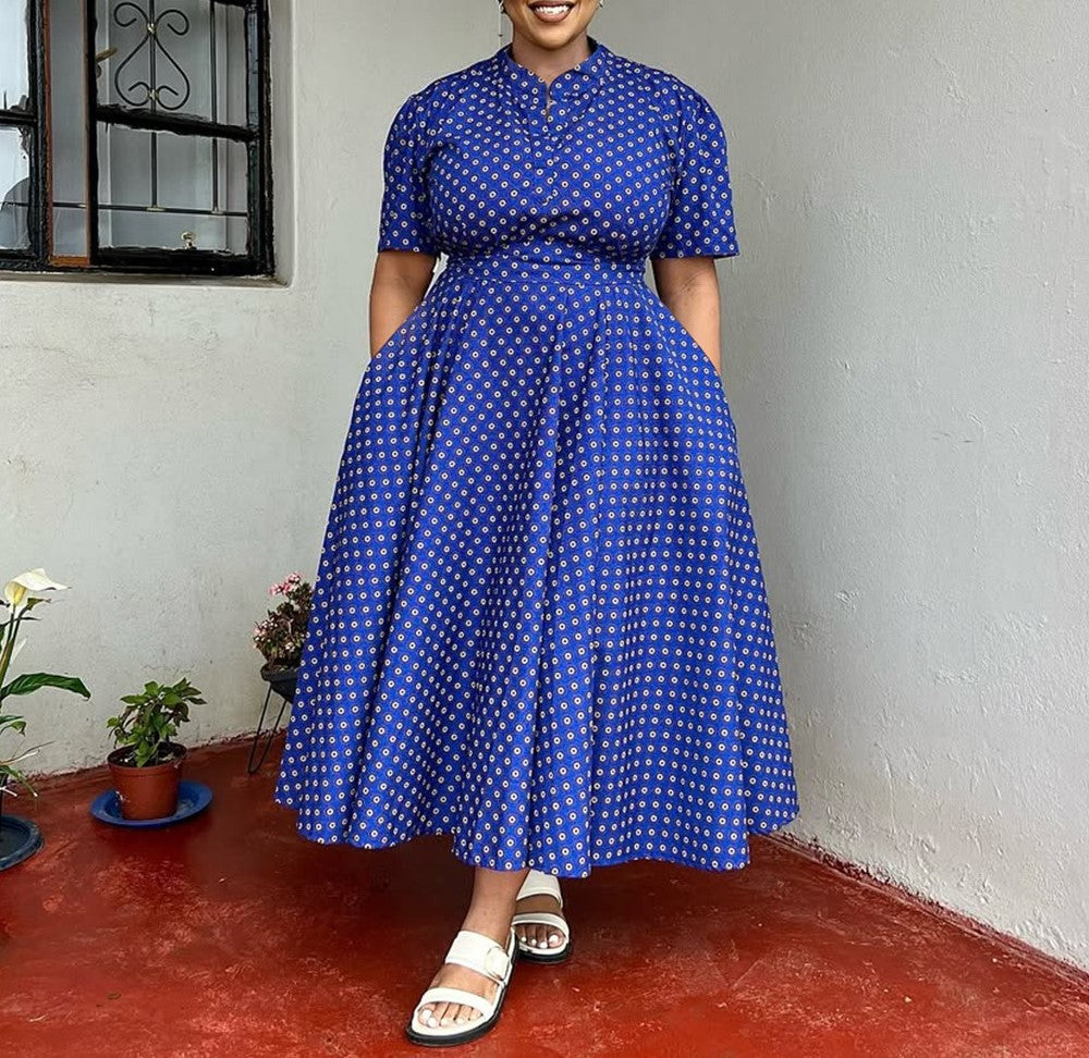 2025 Summer Women's Bohemian Polka Dot Maxi Dress – Plus Size Short Sleeve V-Neck Long Skirt