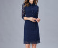 New Spring and Autumn Elegant Plus Size Eyelash Lace Button-Down Dress for Middle-Aged and Elderly Women
