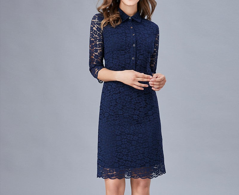 New Spring and Autumn Elegant Plus Size Eyelash Lace Button-Down Dress for Middle-Aged and Elderly Women
