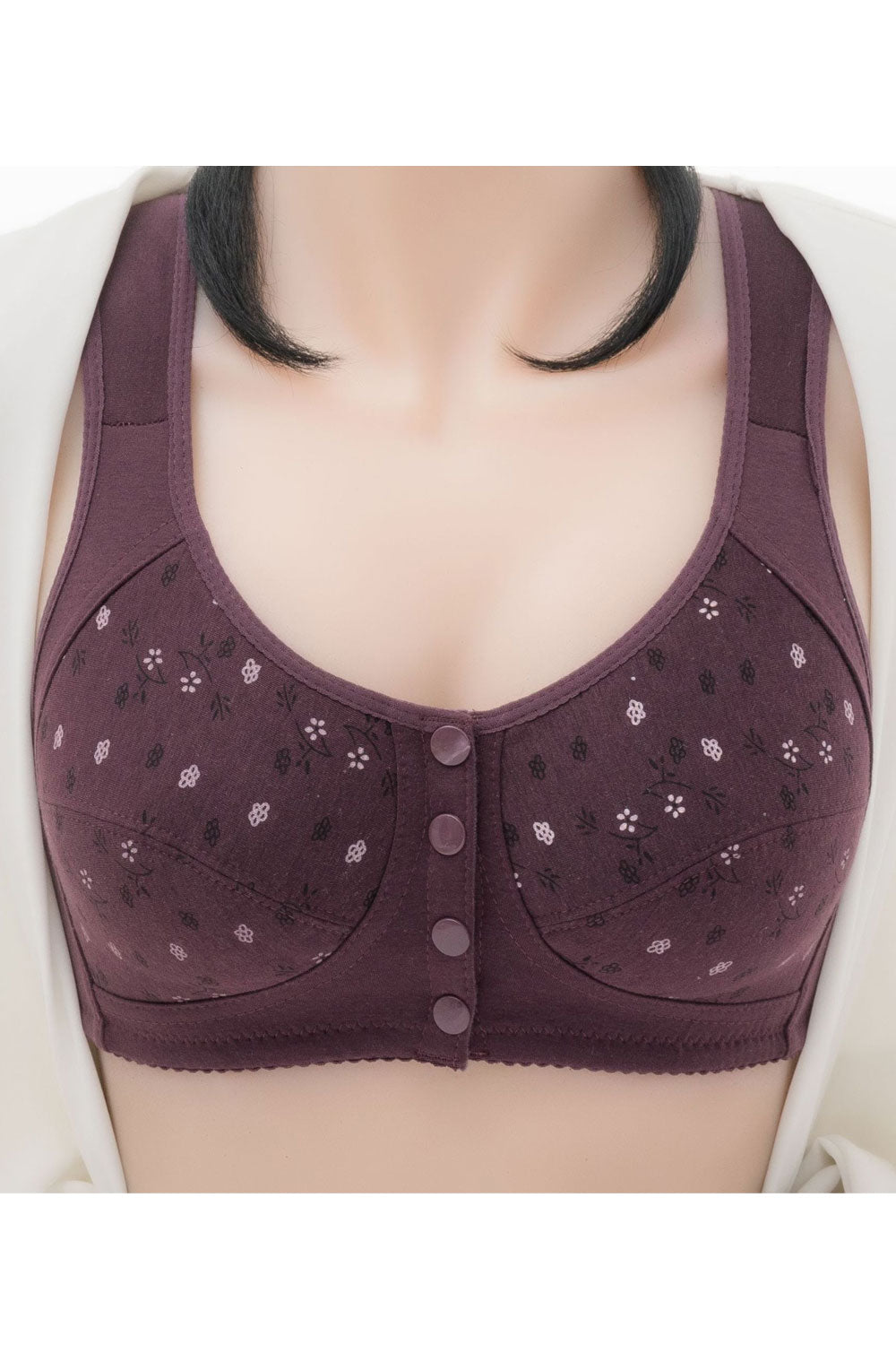 Women Plus Print Front Button Underwear Vest Type Middle-aged and Elderly Bra