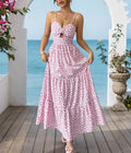 Women's Summer Printed Floral Sleeveless Hollow Detail Long Strap Dress