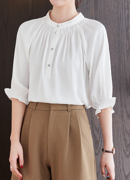 Women's Chiffon Shirt - Summer New Elegant Loose Casual Half Sleeve Round Neck Top
