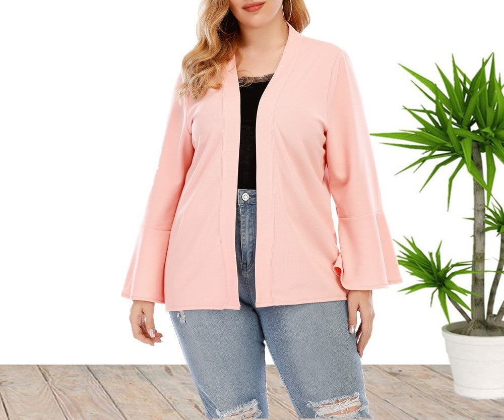 Spring Bestseller! Plus Size Flared Sleeve Long-Sleeve Cardigan – Lightweight, Slimming, and Stylish Layer for Women