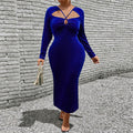 Plus Size Women's Korean Velvet Long Dress – Celebrity Style Blue Enchantress | Elegant Autumn & Winter Temperament Skirt