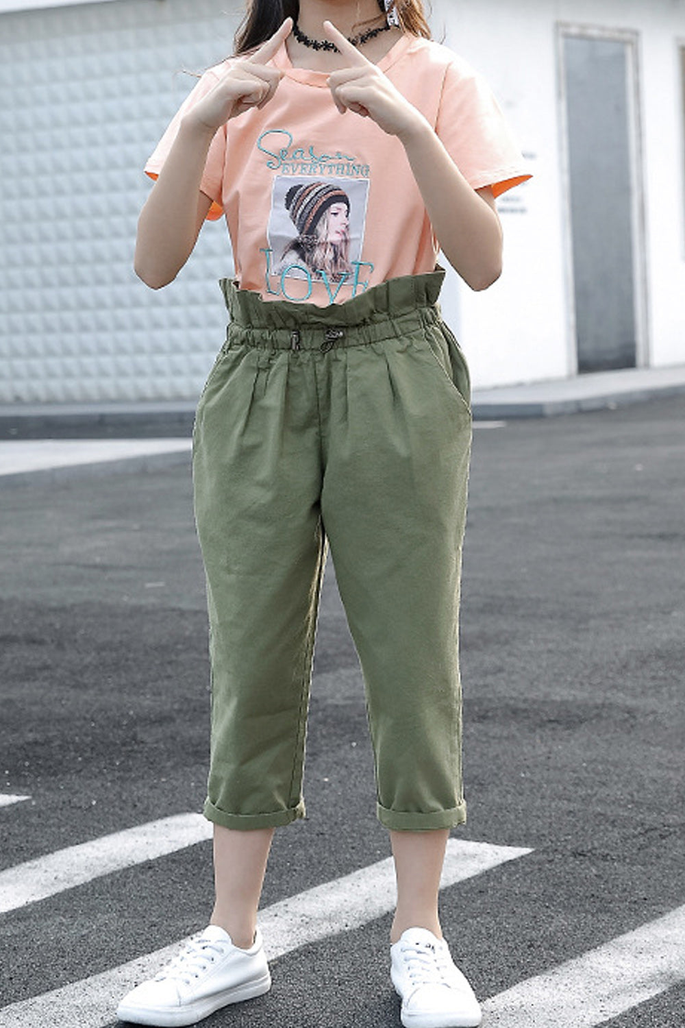 Kids Girls Printed Style Summer Elastic Waist Short Sleeve Trendy Outfit Set