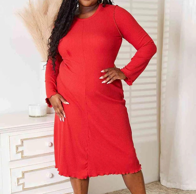 Women's Culture Code Full Size Round Neck Long Sleeve Dress