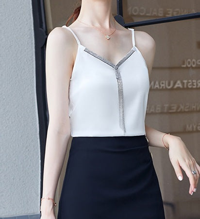 Women's Adjustable Shoulder Strap V-Neck Silk Suit Set
