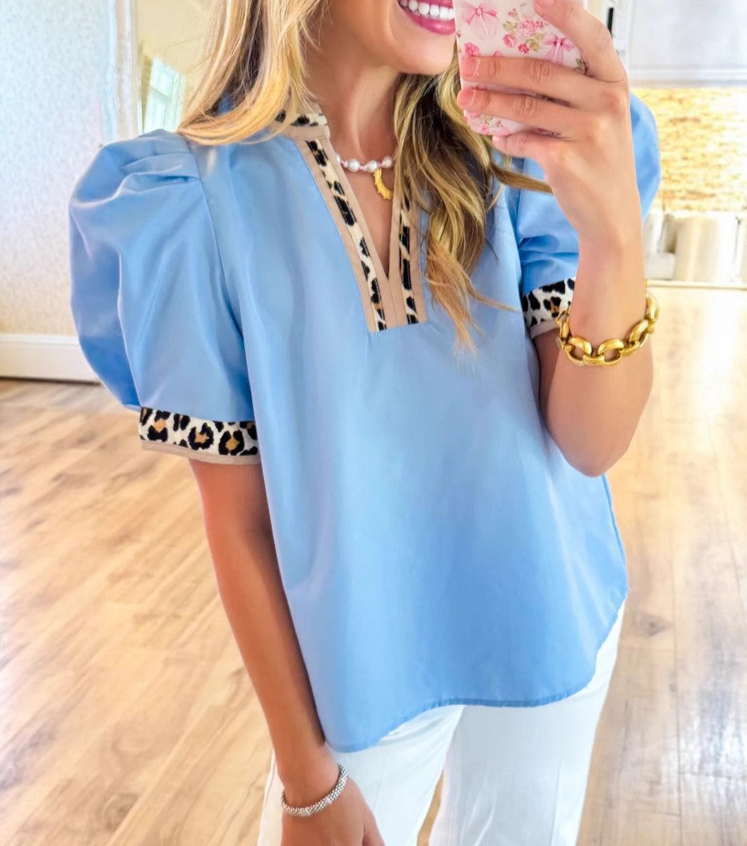 Summer Women's Loose Color Block V-Neck Short Sleeve Casual T-Shirt Top