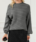 Cable-Knit Mock Neck Dropped Shoulder Sweater