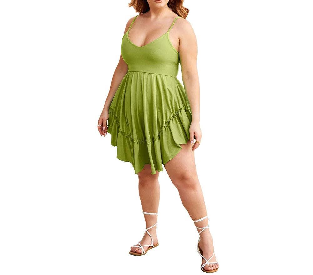 Women's Casual V-Neck Knitted Suspender Dress – Plus Size, Waist-Defined, Comfortable & Stylish