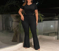 Plus-Size Slim-Fitting Cropped Top & Flared Pants Two-Piece Set with Elastic Waist – Fashionable & Casual Outfit