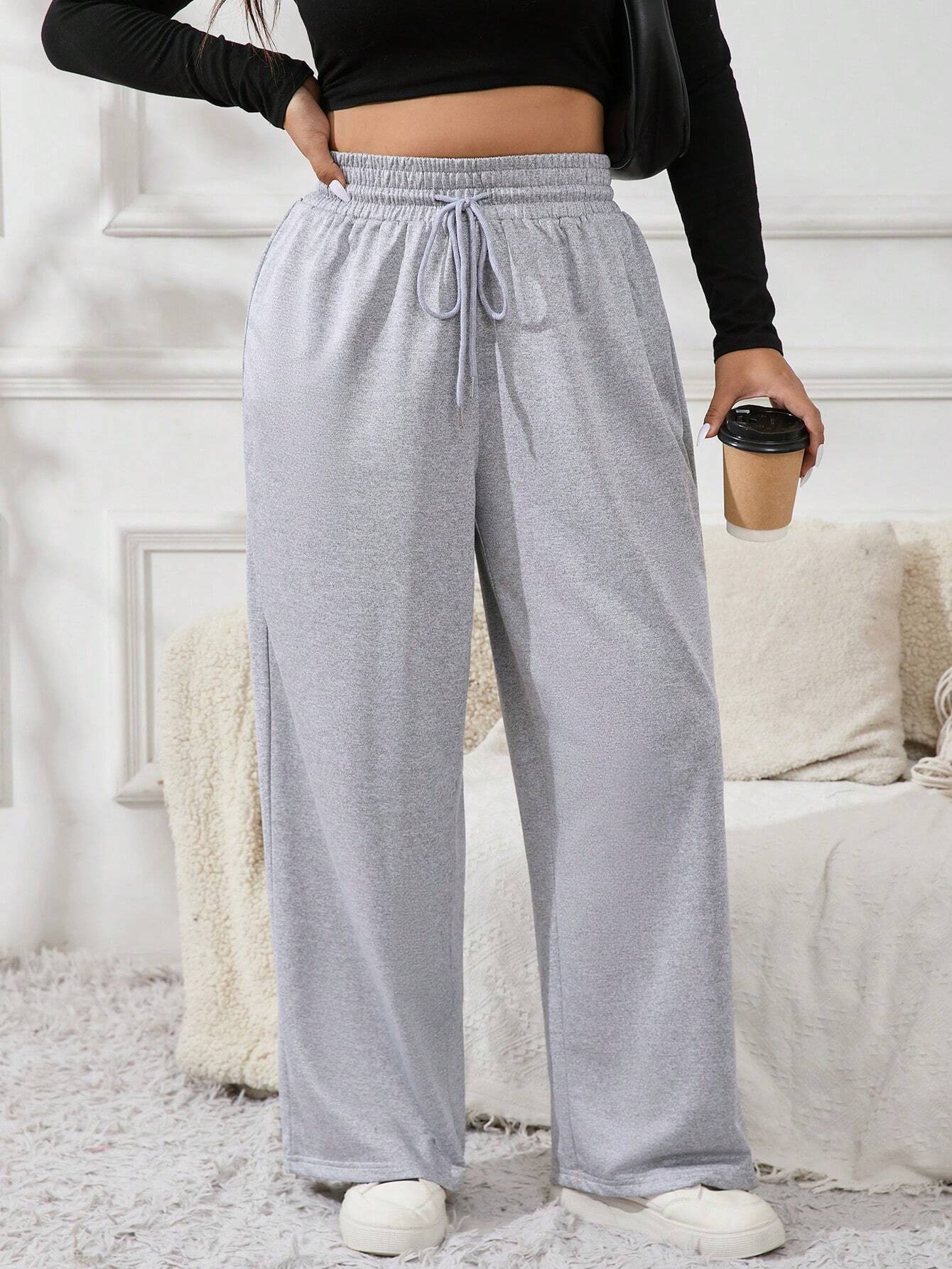 Plus Size Women's Casual Pants – Autumn & Winter Straight Leg Slim Trousers with Drawstring Elastic Waist