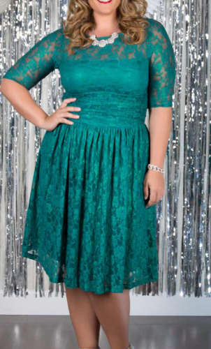 Women Plus Size Round Neck Halter Dress Green