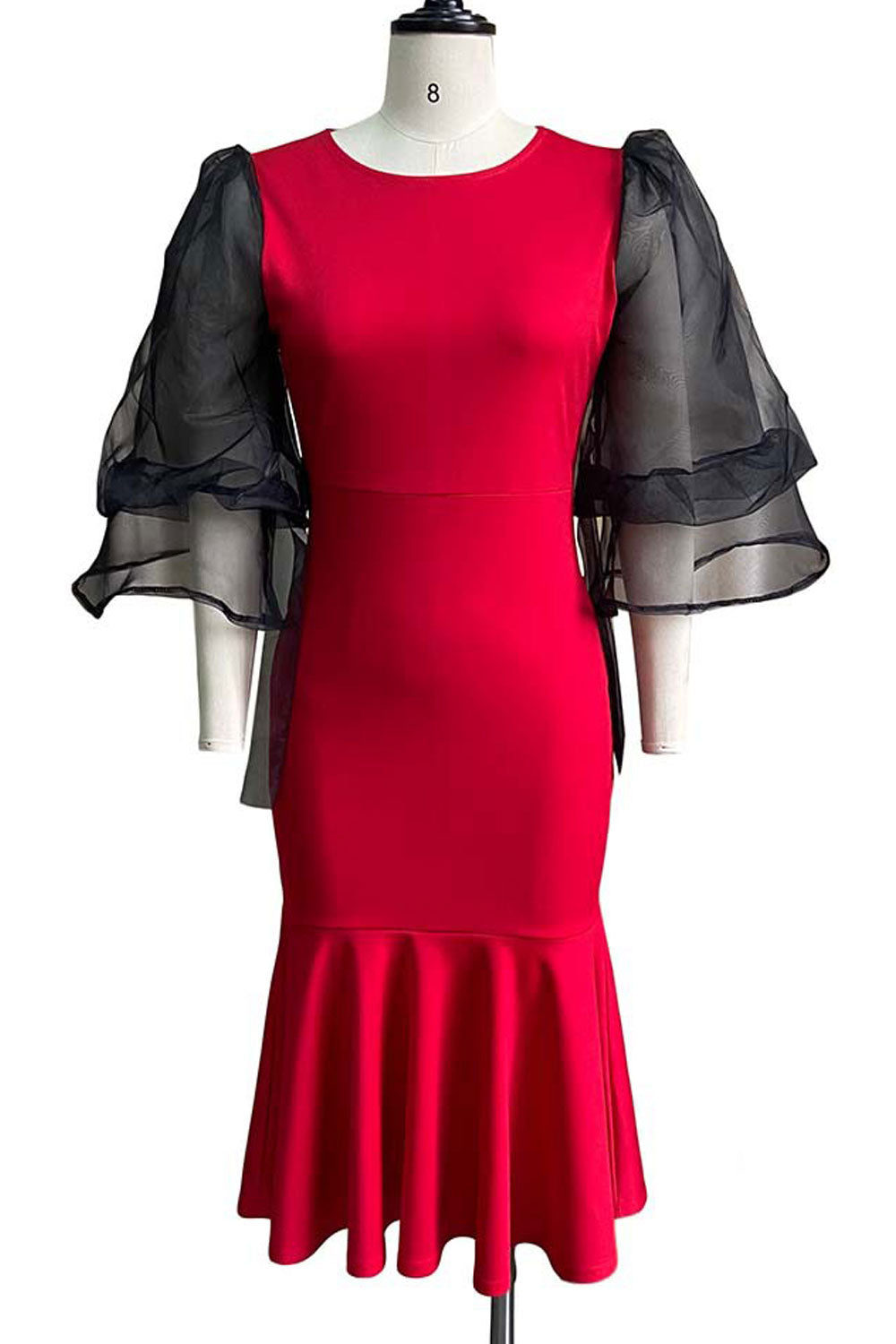 Women Round Neck Long Less Sleevess Bodycon Party Dress