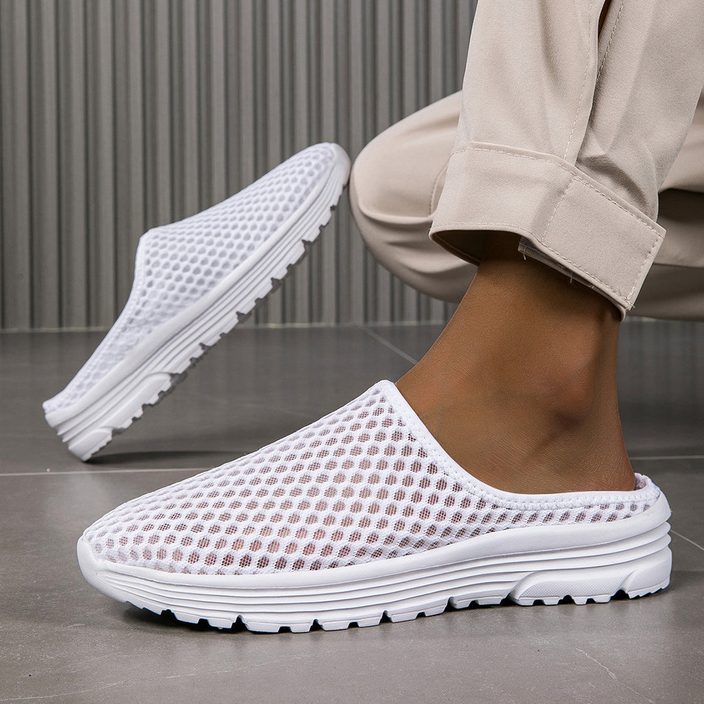 Slip-On Lazy Toe Half Slippers for Women - Lightweight Mesh Walking Sandals, Comfortable Outdoor Summer Sports Style, La